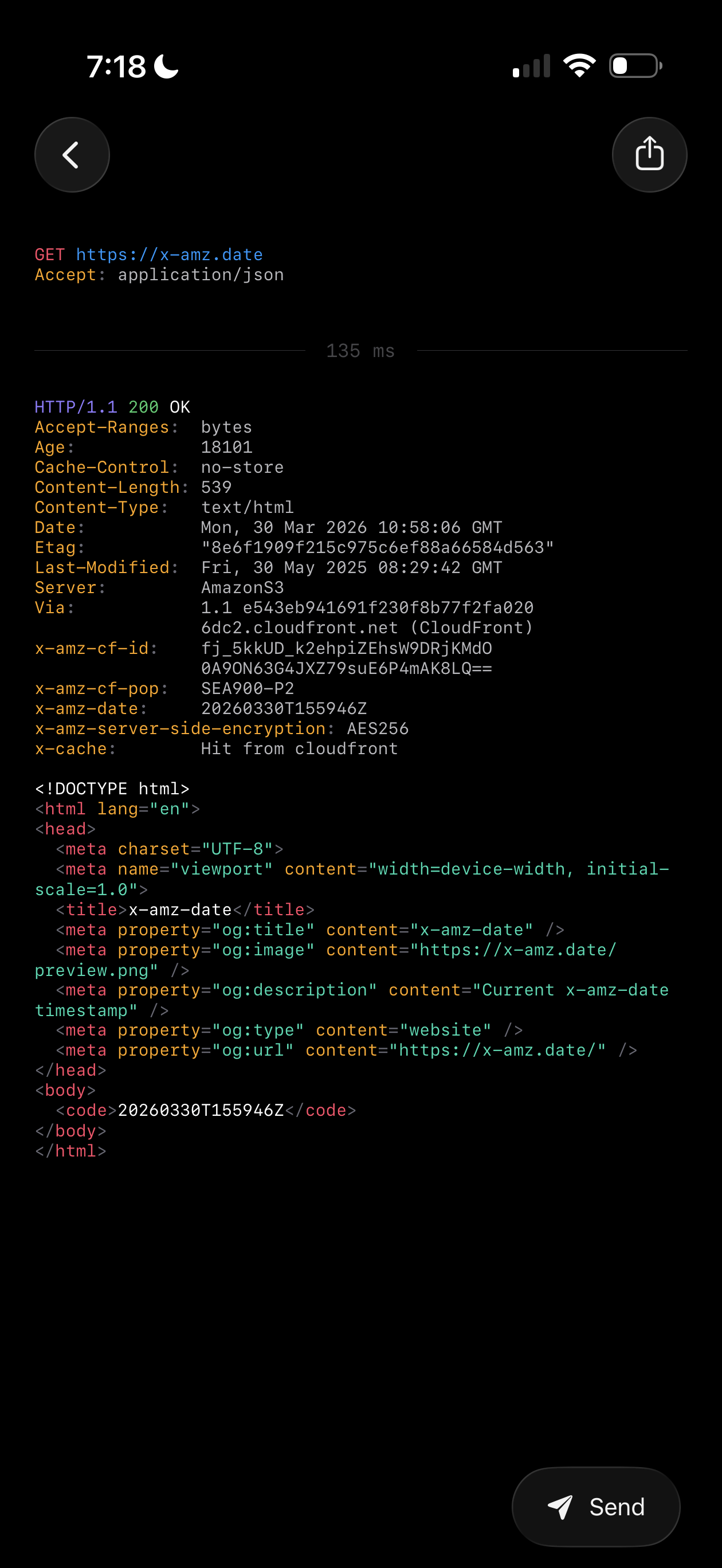 Syntax-highlighted request and response